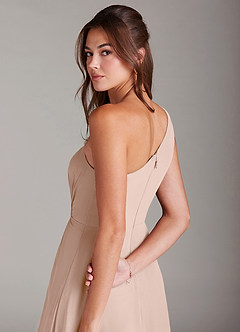 Azazie Brooke Brautjungfernkleider A-Linie One-Shoulder Chiffon Kleid Englisches Rosa image2