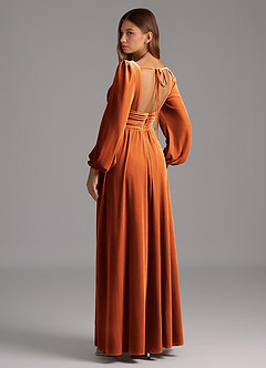 Azazie Norah Bridesmaid Dresses Burnt Orange A-Line Long Sleeve Velvet Dress image3