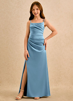 Azazie Cannoli Girls Formal Sukienki dla dziewczynek sypiących kwiaty Linia A Pofałdowany Satyna elastyczna Długość podłogi Sukienka image3