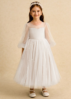 Azazie Trudy Blumenmädchenkleider Ballkleid Herzausschnitt Tüll Kleid Alabaster Weiß image6