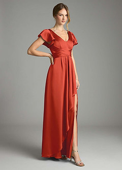 Azazie Omari Bridesmaid Dresses Rust A-Line Stretch Satin Dress image5