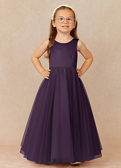 Azazie Muni Flower Girl Dresses Plum A-Line Bow Tulle Dress image2