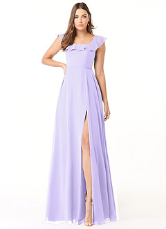 Azazie Jinny Robes de demoiselle d'honneur Robe Trapèze en Mousseline de soie Encolure carrée froncée Lilas image1