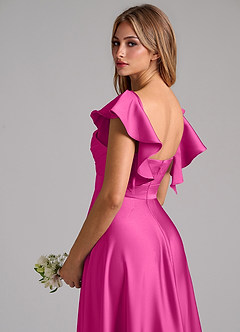Azazie Leilani Vestidos de damas de honor Vestido de Fucsia de Satén Elástico de Corte en A con Volante image9