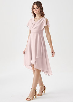 Azazie Graciela Junior Blushing Pink A-Line Pleated Chiffon Dress image1