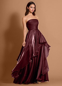 Dahlia Wine Satin Faced Chiffon Ruffled A-line Prom Dress image3