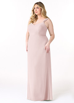Azazie Denice Robes de demoiselle d'honneur Robe Fourreau en Mousseline de soie Plissé Rose Pâle image11