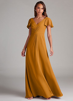 Azazie Soren Bridesmaid Dresses Butterscotch A-Line Ruched Chiffon Dress image3