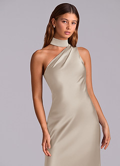 Azazie Seona Robes de demoiselle d'honneur Robe Sirène en Satin extensible Une épaule Givre image2