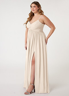 Azazie Alia Brautjungfernkleider A-Linie Plissee Chiffon Kleid Alabaster Weiß image8