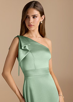 Azazie Rinna Bridesmaid Dresses Matcha Mermaid Ruched Metallic Satin Dress image6