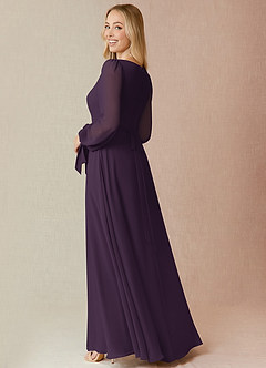Azazie Leonia Bridesmaid Dresses Plum A-Line Long Sleeve Chiffon Dress image2