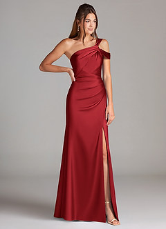 Azazie Wynter Bridesmaid Dresses Scarlet Sheath One Shoulder Stretch Satin Dress image4