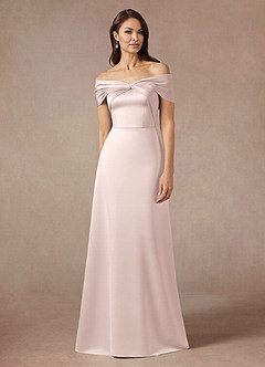 Azazie Amelia Venta final Vestido de Rosa Rubor de Satén Elástico de Corte en A con Vestidos sin tirantes image5