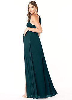 Azazie Annabelle Robes de demoiselle d'honneur de maternité Robe Trapèze Col V plissé Longueur ras du sol Maille image5