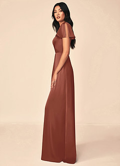 Azazie Soren Vestidos de damas de honor Vestido de Castaño de Satén Elástico de Corte en A con Plisado image3