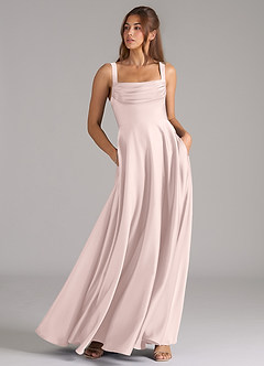 Azazie Shaude Bridesmaid Dresses Blushing Pink A-Line Pleated Stretch Satin Dress image3