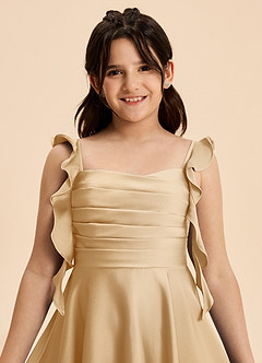 Azazie Kira Junior A-Linie Gestreift Stretch-Satin Kleid Gold image8