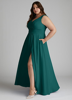 Azazie Karina Bridesmaid Dresses Peacock A-Line Pleated Chiffon Dress image8
