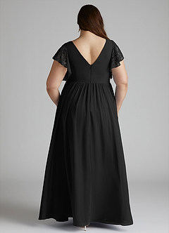 Azazie Zella Bridesmaid Dresses Black A-Line Lace Chiffon Dress image10
