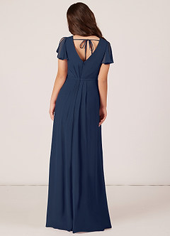 Azazie Peony Junior Dark Navy A-Line Pleated Chiffon Dress image2
