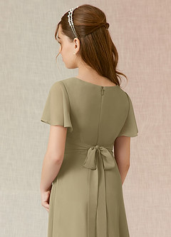Azazie Induh Junior Moss Green A-Line Ruched Chiffon Dress image5
