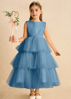 Azazie Marshmallow Blumenmädchenkleider Ballkleid Schleifen Tüll Kleid Stahlblau image6