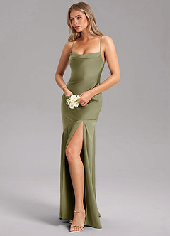 Azazie Grata Bridesmaid Dresses Pistachio Sheath Side Slit Stretch Satin Dress image4