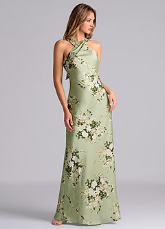 Azazie Doretta Bridesmaid Dresses Floral Vines Mermaid Pleated Stretch Satin Dress image6