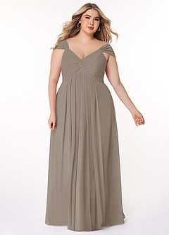 Azazie Kaitlynn Bridesmaid Dresses Taupe Empire Ruched Chiffon Convertible Dress image10