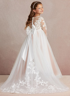 Azazie Elodie Blumenmädchenkleider Ballkleid Spitze Kleid Elfenbein Bronzer image1