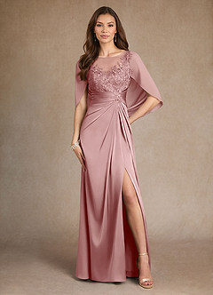 Azazie Hera Mother of the Bride Dresses Dusty Rose A-Line Lace Stretch Satin Dress image1