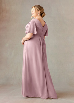 Azazie Morning Glory Kleider für die Brautmutter A-Linie V-Hals Gerüscht Chiffon Kleid Altrosa image8