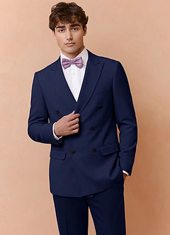 front Collins Blue Double Breasted Wool Blend Suit Jacket