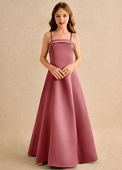 Azazie Izel Girls Formal Flower Girl Dresses Ivory Antique Rose A-Line Pleated Matte Satin Dress image6