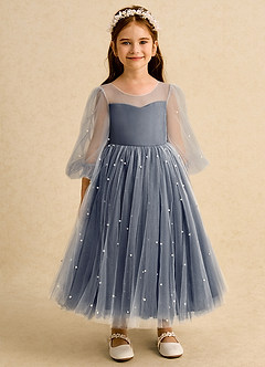Azazie Trudy Flower Girl Dresses Dark Navy Ball-Gown Sweetheart Neckline Tulle Dress image6