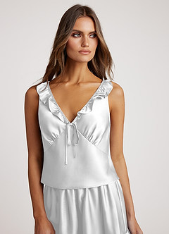 front Satin Ruffled Pajama Set