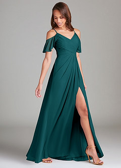Azazie Dakota Bridesmaid Dresses Peacock A-Line Off the Shoulder Mesh Dress image3