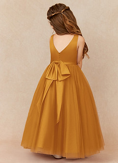 Azazie Marybell Flower Girl Dresses Butterscotch A-Line Bow Tulle Dress image2