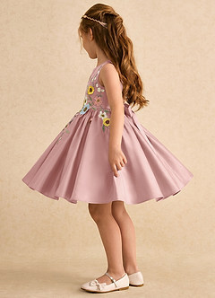 Azazie Prima vestidos de niña de las flores Vestido Oro Rosa de Satin Mate de Corte en A con Lazo image5