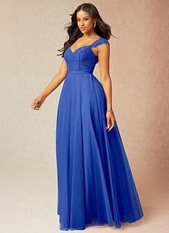 Azazie Luxi Bridesmaid Dresses Royal Blue A-Line Pleated Tulle Dress image3