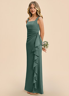 Azazie Adrienne Junior Sea Moss Sheath Pleated Stretch Satin Dress image5