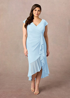 Azazie Renetta Mother of the Bride Dresses Sky Blue Sheath V-Neck Pleated Mesh Dress image8