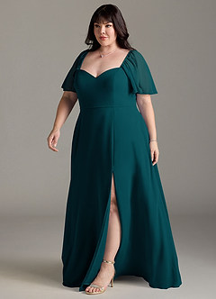 Azazie Chloe Bridesmaid Dresses Pine A-Line Sweetheart Neckline Chiffon Dress image11