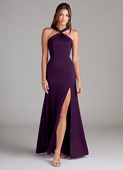 Azazie Rue Bridesmaid Dresses Grape A-Line Pleated Stretch Satin Dress image3