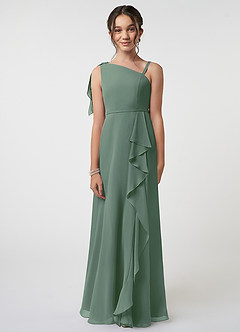 Azazie Aidy Junior Eucalyptus A-Line Bow Chiffon Dress image1