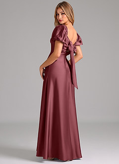 Azazie Fatima Robes de demoiselle d'honneur Robe Trapèze en Satin extensible Plissée Rose Du Désert image2