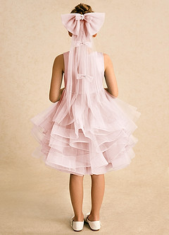 Azazie Tinie Flower Girl Dresses Blushing Pink Ball-Gown Bow Tulle Dress image6
