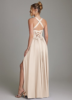 Azazie Francis Bridesmaid Dresses White Alabaster A-Line Corset Stretch Satin Dress image7