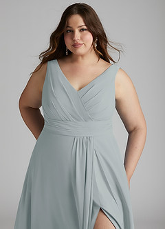Azazie Karina Bridesmaid Dresses Dolphin Grey A-Line Pleated Chiffon Dress image11